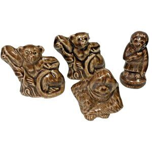4 Wade Brown Monkey Figurines Teacup Miniatures Lot Whimsies England Vintage 90s